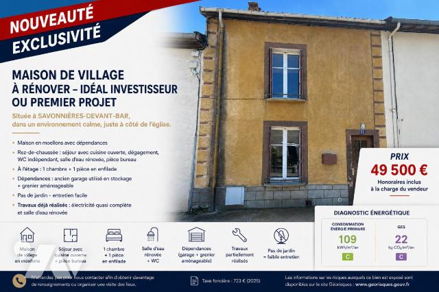 Maison 5 pièces 114 m² · à Savonnières-Devant-Bar · 113,5 m² · 49 500 €