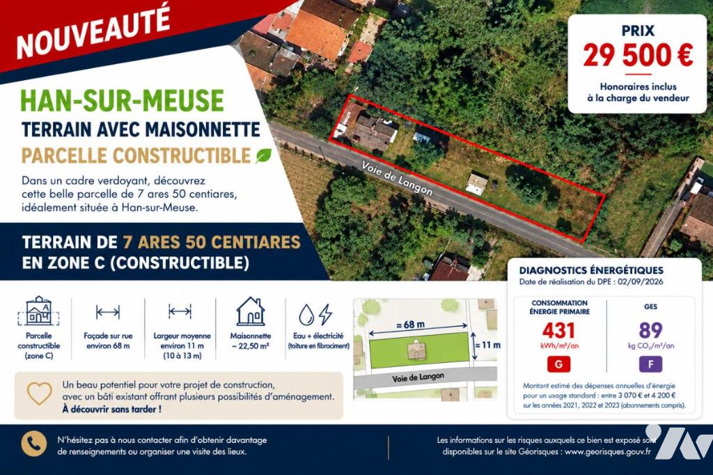 Terrain 750 m² · à Han-sur-Meuse · 750 m² · 29 500 €