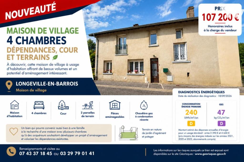 Maison 5 pièces 157 m² · à Longeville-en-Barrois · 156,6 m² · 107 200 €