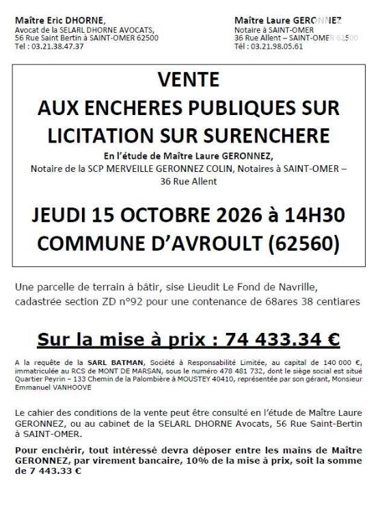 Terrain 6838 m² · à Avroult · 6 838 m² · 70 828 €