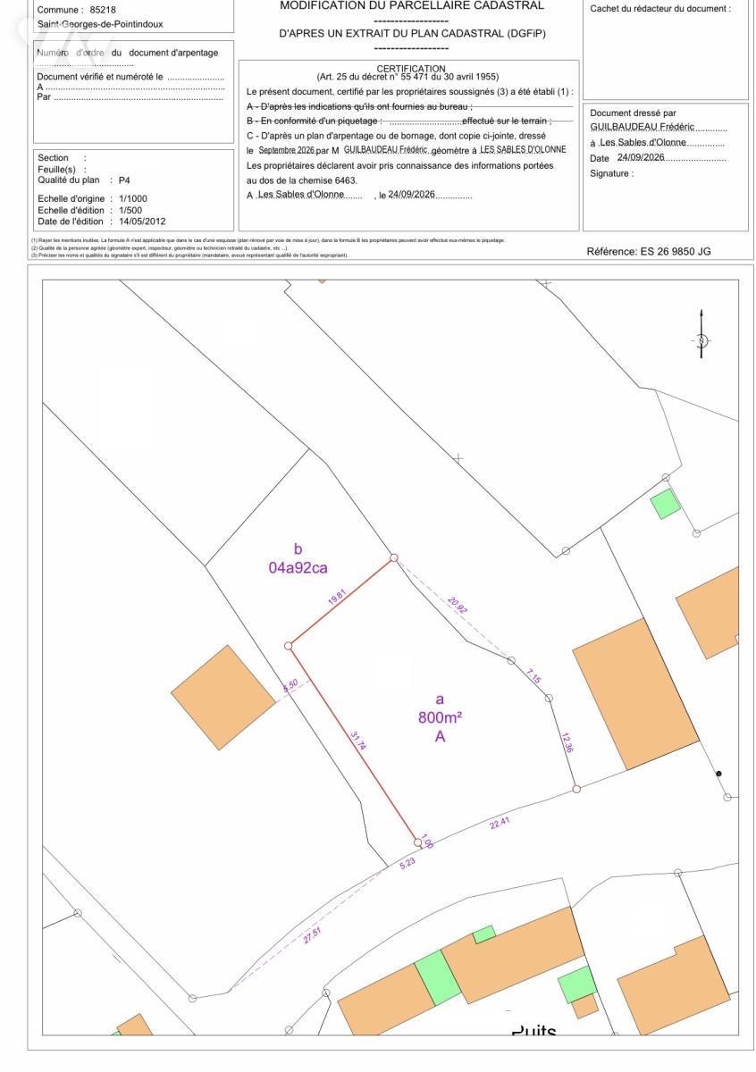 Terrain 800 m² · à Saint-Georges-de-Pointindoux · 800 m² · 60 000 €